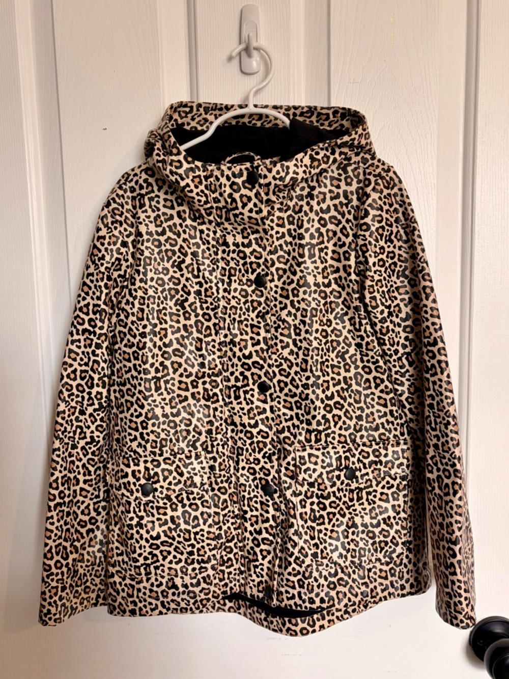 Joe Fresh Girls' Leopard Print Hooded Raincoat - Tan/Black